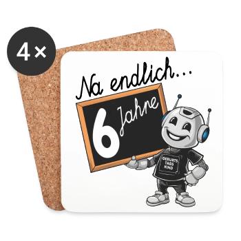 sechster Geburtstag, 6. Geburtstag kleiner Roboter - Untersetzer (4er-Set) - Weiß - Vorne