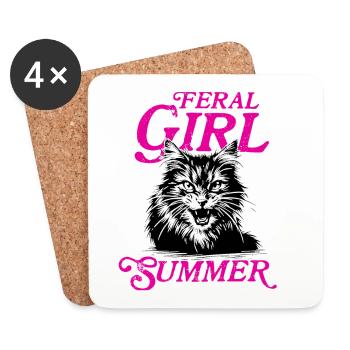 Feral Girl Summer Women Girls Cat Lover Summer - Coasters (set of 4) - white - Front