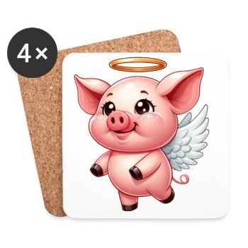 Cochon domestique comme ange avec des ailes - Dessous de verre (lot de 4) - blanc - Devant