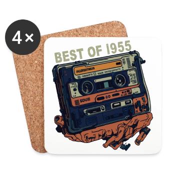 Cassette 1955 vintage 1955 - Millésime depuis 1955 - Dessous de verre (lot de 4) - blanc - Devant