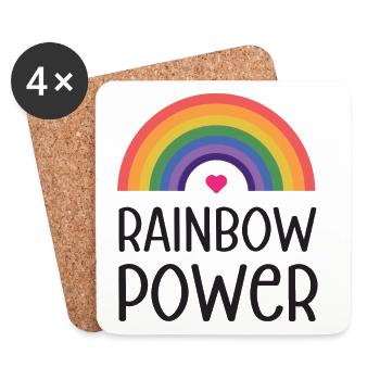 LGBT Pride Monat - Regenbogen Power - Untersetzer (4er-Set) - Weiß - Vorne