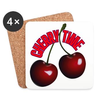 Hot 4 🍒 Kirschen und witziger Schriftzug - Untersetzer (4er-Set) - Weiß - Vorne