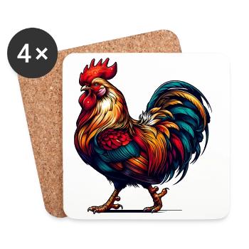 magnifique coq aux couleurs vives - Dessous de verre (lot de 4) - blanc - Devant