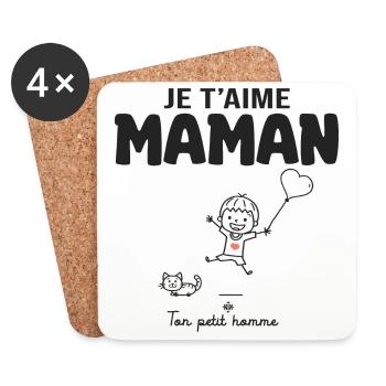 je t aime maman cadeau maman garçon fête des mères - Dessous de verre (lot de 4) - blanc - Devant