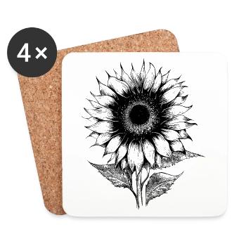 Sonnenblume Lineart botanisch Hobbygärtner - Untersetzer (4er-Set) - Weiß - Vorne