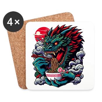 Ramen Feast Slurping Noodles Like a Dragon on Fire - Coasters (set of 4) - white - Front