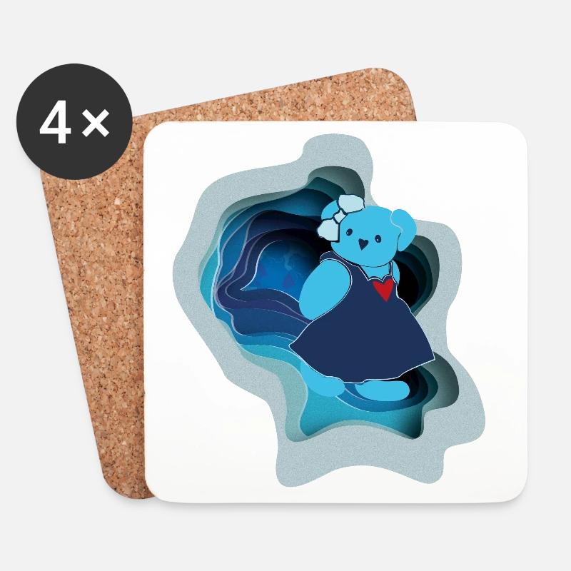 Blauer Bär mit Herzmotiv im Papierdesign - Untersetzer (4er-Set) - Weiß
