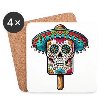 funny skull ice motif - Día de Muertos - Coasters (set of 4) - white - Front