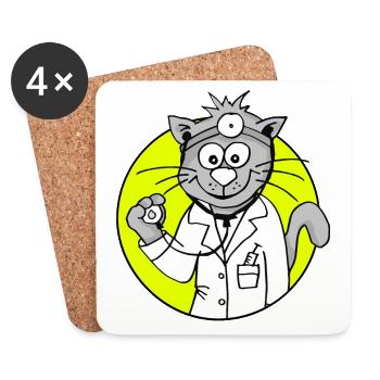 Retro Arzt-Katze - Beruf Arzt - Untersetzer (4er-Set) - Weiß - Vorne