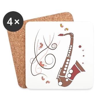 Saxophone Instrument de musique - Dessous de verre (lot de 4) - blanc - Devant