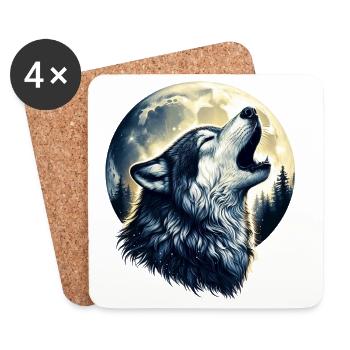 Wolf heult den Vollmond an - Untersetzer (4er-Set) - Weiß - Vorne