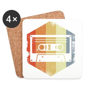 Cassette rétro des années 80 - Dessous de verre (lot de 4) - blanc - Devant