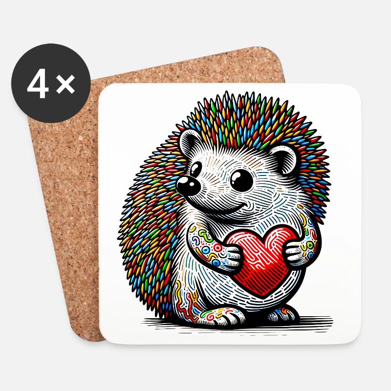 Igel mit Herz - Untersetzer (4er-Set) - Weiß