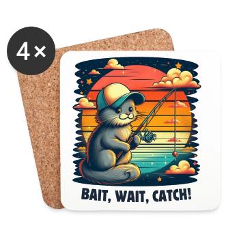 Fishing. Bait, wait, catch! - Coasters (set of 4) - white - Front