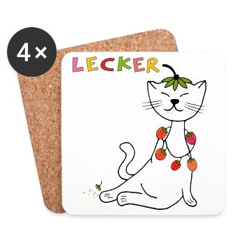 Fraises Chat - Dessous de verre (lot de 4) - blanc - Devant