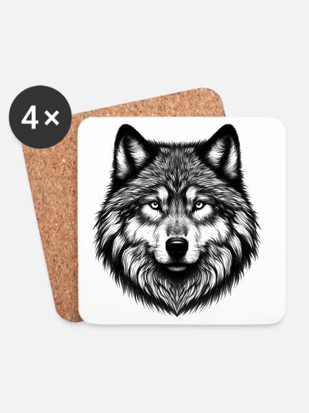 Wolf - Untersetzer (4er-Set) - Weiß