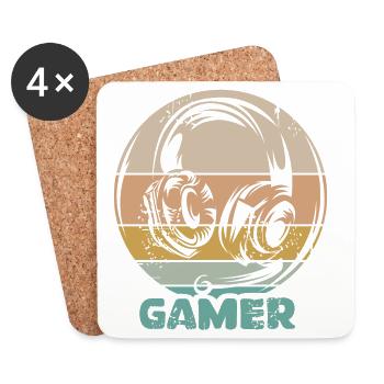 casque de jeu vintage gamer rétro logo icône - Dessous de verre (lot de 4) - blanc - Devant