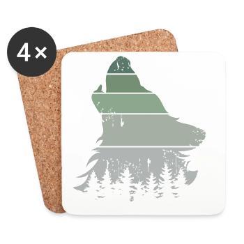 loup forêt rétro arbre vintage chien hurlant icône - Dessous de verre (lot de 4) - blanc - Devant