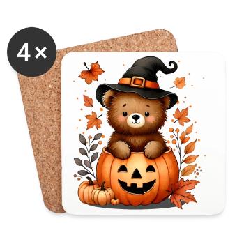 Halloween-Teddybär im Kürbis:Süßer Gruselspaß - Untersetzer (4er-Set) - Weiß - Vorne