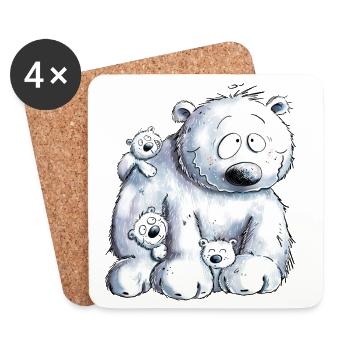 Polar Bear with Polar Bear Baby I Polar Bear - Coasters (set of 4) - white - Front