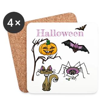 Halloween Pumpkin and Bat Design - Coasters (set of 4) - white - Front