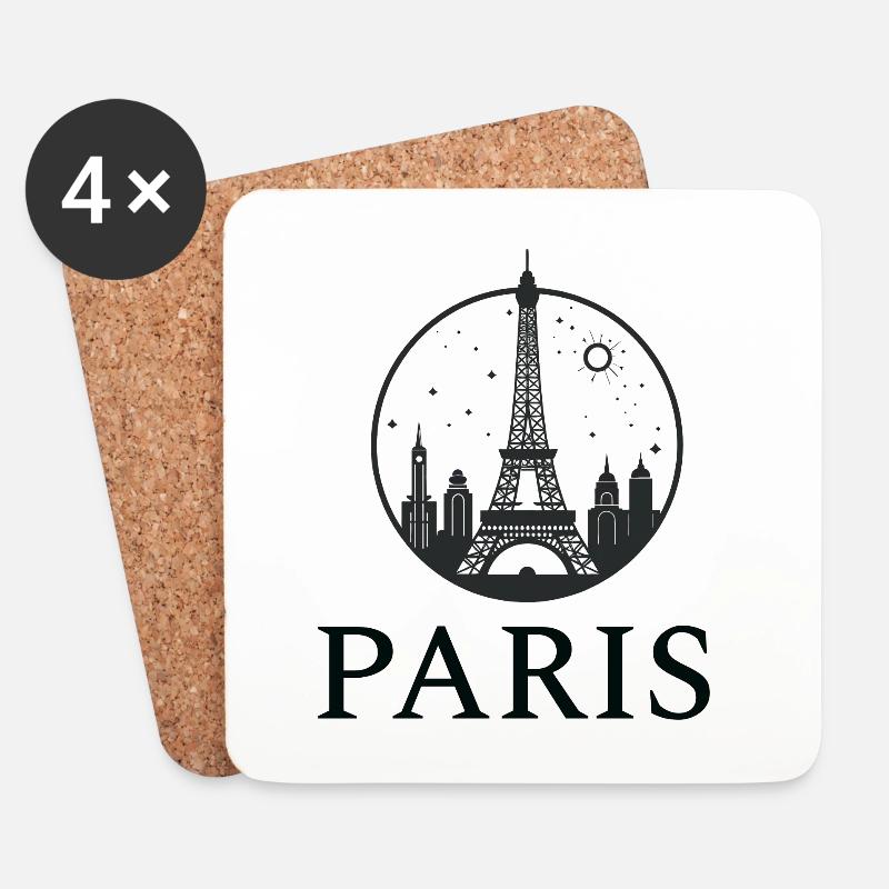 Paris Eiffel Tower silhouette in a circle - Coasters (set of 4) - white