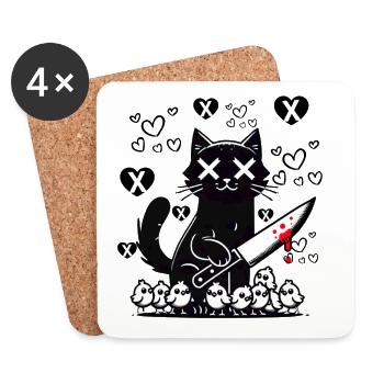 "Cute and Nasty Black Cat - Hearts and Knife" - Coasters (set of 4) - white - Front