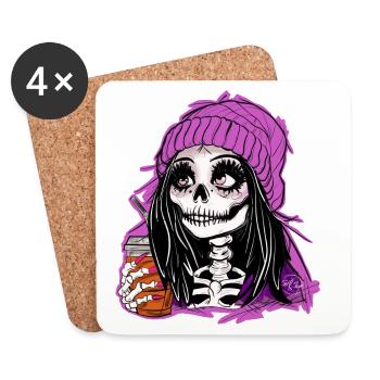 Skeleton Girl in Purple Pullover Hoodie - Coasters (set of 4) - white - Front
