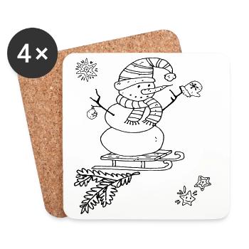 Schneemann mit Schlitten Weihnachten - Untersetzer (4er-Set) - Weiß - Vorne