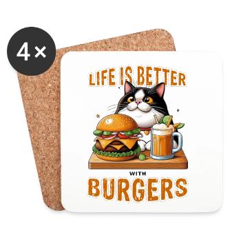 Life is better with Burgers - fat cat - Coasters (set of 4) - white - Front