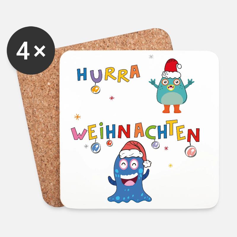 Hurra Weihnachten - Untersetzer (4er-Set) - Weiß