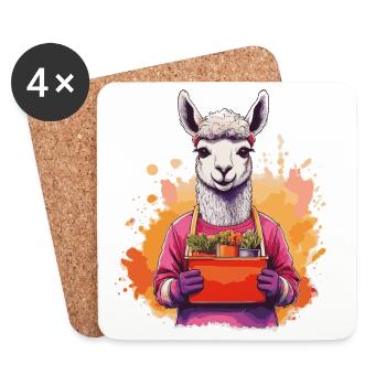 Lama im Garten mit Blumenkorb - Untersetzer (4er-Set) - Weiß - Vorne