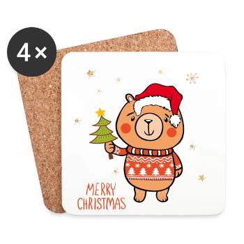 Joyeux Noël Teddy - Dessous de verre (lot de 4) - blanc - Devant
