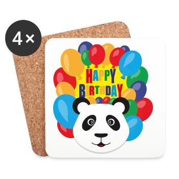 Pandabär mit Luftballons und Happy Birthday. - Untersetzer (4er-Set) - Weiß - Vorne
