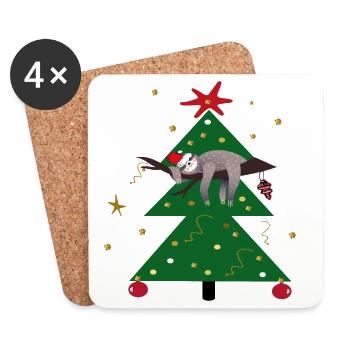 Faultier im Weihnachtsbaum, Merry Christmas - Untersetzer (4er-Set) - Weiß - Vorne