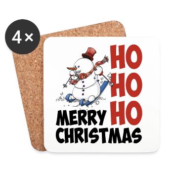 "HoHoHo Merry Christmas" the skiing snowman - Coasters (set of 4) - white - Front