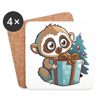 Cute lemur with gift for Christmas - Coasters (set of 4) - white - Front