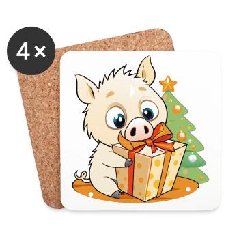 Cute wild boar with gift for Christmas - Coasters (set of 4) - white - Front