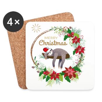 Sloth wishes Merry Christmas - Coasters (set of 4) - white - Front