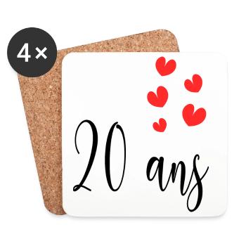 20. 20e ANNIVERSAIRE. ANNIVERSAIRE 20 ANS. 20 ANS. - Dessous de verre (lot de 4) - blanc - Devant