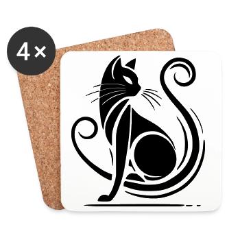 Moderne schwarze Katze - Untersetzer (4er-Set) - Weiß - Vorne
