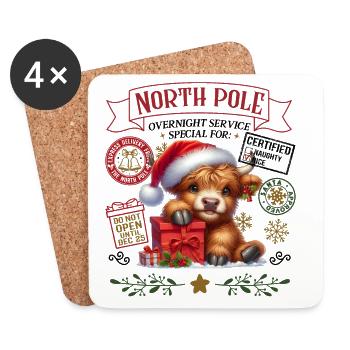 Nordpol Highlandrind Weihnachtsdesign - Untersetzer (4er-Set) - Weiß - Vorne