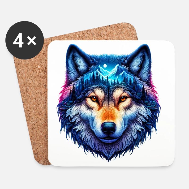 Wolf - Untersetzer (4er-Set) - Weiß