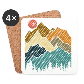 Montagne coucher de soleil silhouette - Dessous de verre (lot de 4) - blanc - Devant