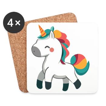 Niedliches stolzes Einhorn-Design - skurrile Cartoon-Kunst - Untersetzer (4er-Set) - Weiß - Vorne