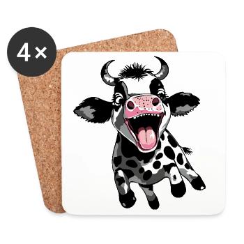 Springendes Kälbchen - Lustiges Kuh Kalb Design - Untersetzer (4er-Set) - Weiß - Vorne