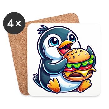 Pingouin fantaisiste avec hamburger chibi drôle - Dessous de verre (lot de 4) - blanc - Devant