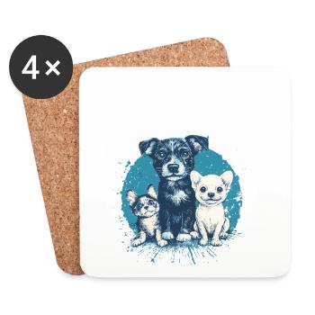 Bande à Papa: Chiots et Chien - Dessous de verre (lot de 4) - blanc - Devant