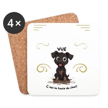 Chiot boueux et la faute au chat - Dessous de verre (lot de 4) - blanc - Devant