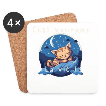 Chaton rêveur sur vague nocturne - Dessous de verre (lot de 4) - blanc - Devant